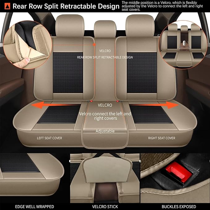 DISUTOGO Full Set Seat Covers Fit for Nissan Versa 2018-2025 Waterproof Faux Leather Automotive Cushion Protector Car seat Covers Compatible Airbag(5 Seats, Black&Beige)