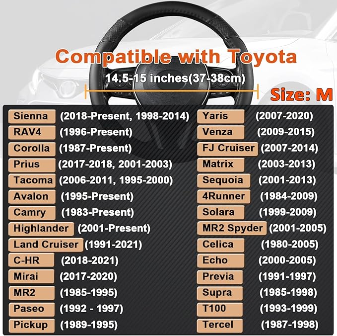 GIANT PANDA Steering Wheel Cover for Toyota, Auto Car Steering Wheel Cover for Toyota Highlander Rav4 Corolla Camry - Solid Black