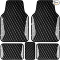 CAR PASS Bling Leather Car Mats Shining Diamond Floor Mats Crystal Rhinestone Sparkly Glitter Carpet Anti-Slip Waterproof Pad Universal Fit Automotive SUV, Sedan, Van, 5pcs Girl Women, Black Silver