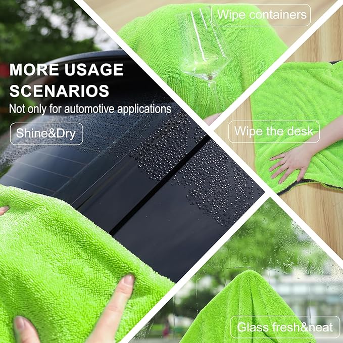Singrune 2 Pack XL Car Drying Towel – 1300GSM Ultra Absorbent Microfiber, 24"x36" Large Size, Twisted Loop, Lint-Free & Streak-Free for Auto Detailing, Car, SUV, Truck (Gray-Green)