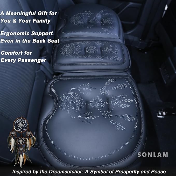 Comfort Dreamcatcher Car Seat Cushion Non-Slip - Relaxing, Optimal Support & Posture for Long Drive (Full Set (All Black))