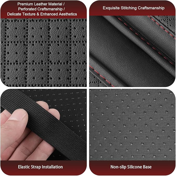 Car Center Console Cover, Perforated Leather Armrest Cushion with 2 Storage Bags, Plaid Arm Rest Box Pad, Car Armrest Storage Box Interior Accessories for Most Vehicles (Black & Red)
