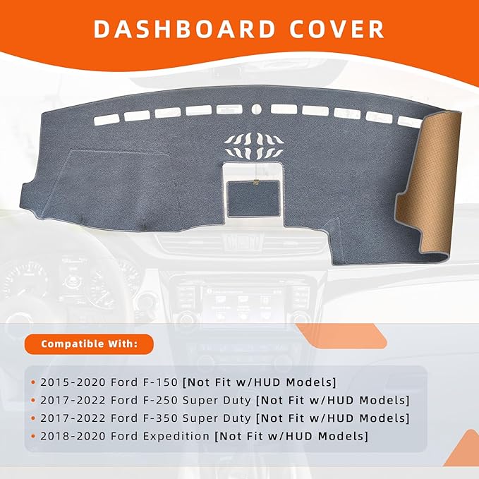 KEYOOG Dashboard Cover Dash Mat Fit for 2020-2015 Fo-rd F-150,2020-2018 Expedition (for W/Dash Center Speaker Models Only),Car Dash Board Mat Anti-Glare Carpet,Non-Slip Pad (Grey)