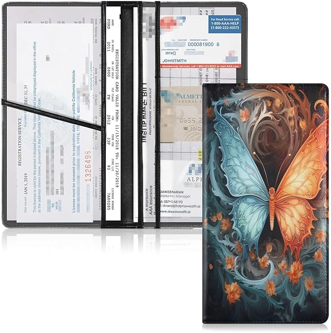 Fire Flame Ice Butterfly Car Registration and Insurance Holder Vehicle Glove Box Organizer Car Accessories Wallet Case for Women Men 202a4867