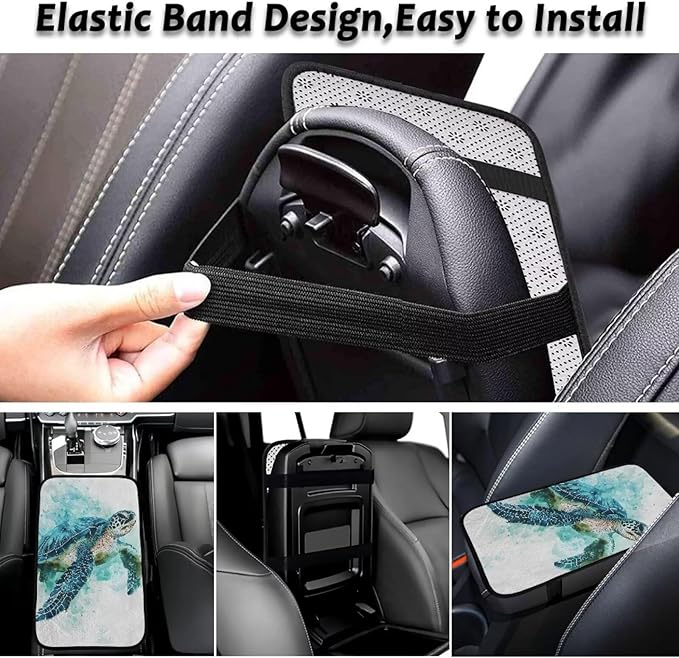 Bulopur Turtle Print Center Console Cover Warmth Armrest Console Cover Flannel Warmth Auto Armrest Console Cover Protect from Pet Claws Thickened Universal Fit for Auto Truck Van SUV