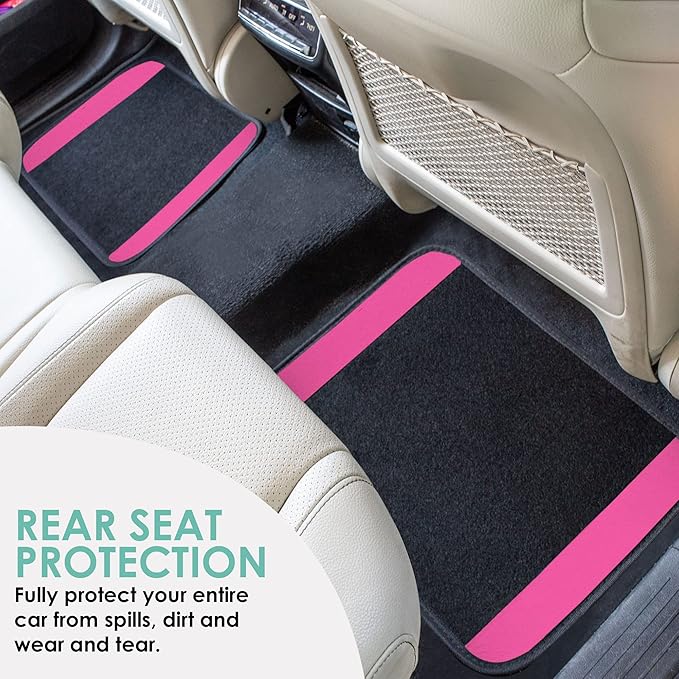 FH Group Automotive Floor Mats – Universal Fit Premium Carpet Car Mats with Driver Heel Pad, Full Set for Cars, SUVs & Trucks - Pink