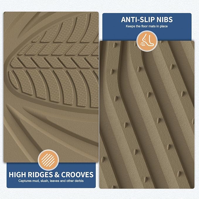 FLORICH Car Floor Mats, Waterproof Universal Heavy-Duty 4 Pieces Rubber Floor Mats for Cars, Full Set Car Mats with Anti-Slip Backing Fit for Most SUV, Vans,Trucks, Sedan(Beige)
