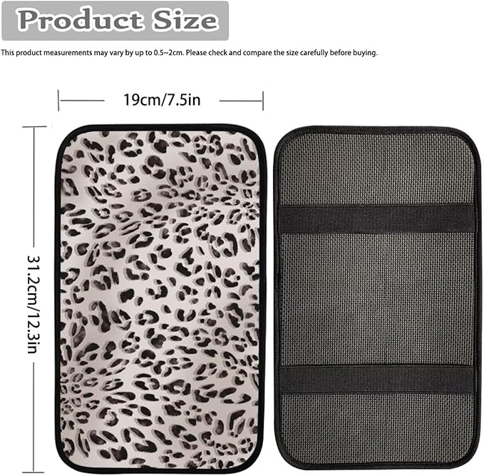 Beige Leopard Print Center Console Cover,Universal Arm Rest Cover for Car,Washable and Lightweight