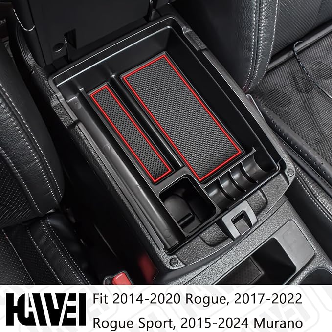 Center Console Organizer Tray Compatible with Nissan Rogue 2014-2020 / Rogue Sport 2017-2022 / Murano 2015-2024 Interior Accessories Insert Armrest Storage Glove Box, Red