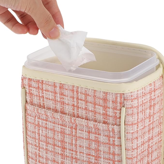 Car Trash Can Portable and Hanging 5.9" Length 4.3" Width 7.5" Height Trash Bin Fabric Pink 1 Pcs