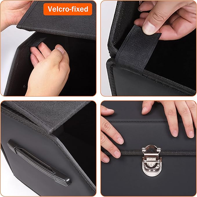 POKSRI Trunk Organizer,car organizers and storage,black Leather Storage Box with lid,Fiberboard,Collapsible,15''L x 13''W x 12.4''H,2K inches³(size A)
