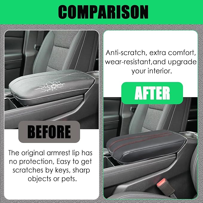 Center Console Cover for Chevy Traverse & GMC Acadia 2024 2025 2026 - Premium Leather Armrest Protector| 1:1 Custom Fit| Scratch-Resistant & Stylish Interior Upgrade (Red Stitch)