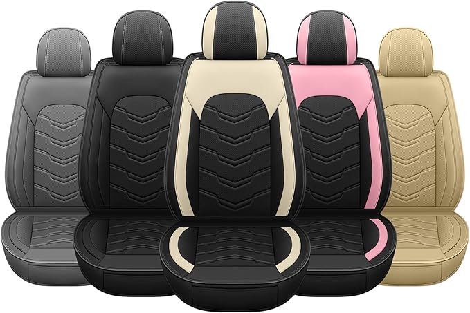 AOOG Leather Car Seat Covers Universal fit Most Sedans SUV Trucks (Front Seat, Beige)
