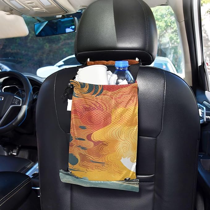 ALAZA Hanging Car Trash Bags Garbage Bag Trash Can for Back Seat Small Sun Wave Washable Storage Bag Retractable 2 Pack