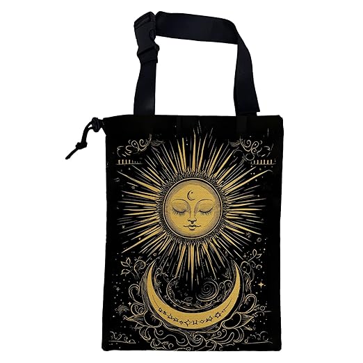 KXWQTRDD Car Garbage Bag Golden Sun Boho Crescent Moon Stars Hanging Canvas Car Trash Bag Drawstring Car Back Seat Organizer for Car Back Front Seat Console with Adjustable Buckle