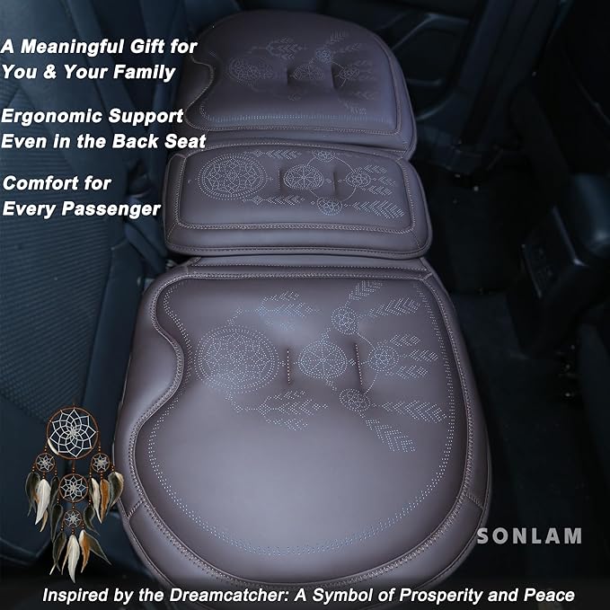 Comfort Dreamcatcher Car Seat Cushion Non-Slip - Relaxing, Optimal Support & Posture for Long Drive (Full Set (Coffee Brown))