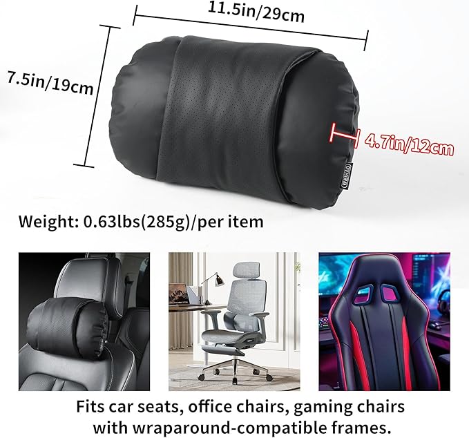 WEIHAO Car Neck Pillow with Adjustable Straps, Ergonomic Head Rest Pillow for Car Seat, Soft Leather Headrest Pillow Car Neck Support Pillow for Driving Office Gaming Chairs Neck Pillow (Black-1PC)