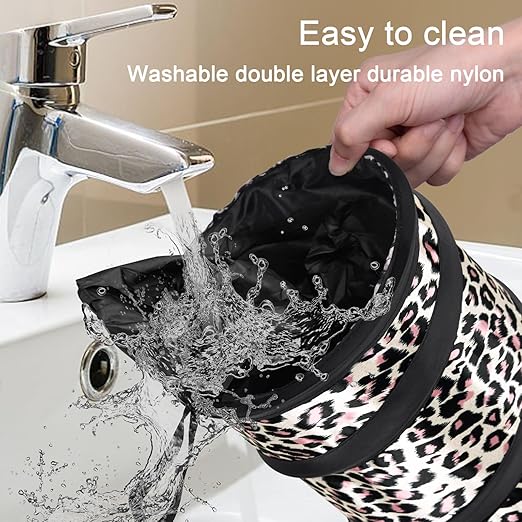 Kincown Car Trash Can, 2 Packs Mini Collapsible Car Trash Bin for Front Back Seat, Pop up Car Garbage Can, Portable Car Trash Bag Hanging for Vehicle SUV Rv Truck Accessories Interior, Leopard Print