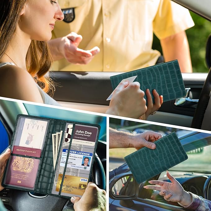 Car Registration and Insurance Holder, Teal Green Vehicle Glove Box Car Organizer with Magnetic Closure for Documents, Cards, License Car Organization, 1 Pack