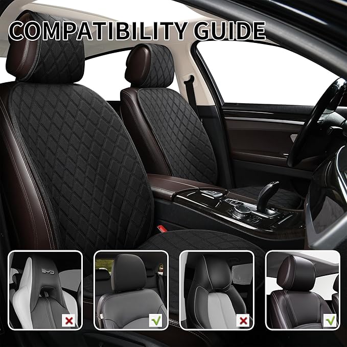 ENOGE Linen Car Seat Covers Front Seat Covers Breathable Cloth Fabric Car Seat Protector Universal Fit Most Automotive, Van, SUV, Trucks (Black, 2 Front)
