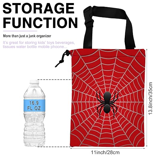 UUCBTAH Car Trash Bag Spider Web Car Garbage Bag Waterproof Car Trash Can for Back Seat with Adjustable Straps and Drawstring, Foldable Car Trash Bin for Car Accessories Vehicle Travelling Camping