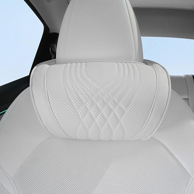 Dapucarin Car Headrest Memory Foam Neck Pillow for Driving with Leather Cover Soft Comfortable Seat Head Pillow Cushion for Most Cars SUV Sedan Home Office, White, 1PC