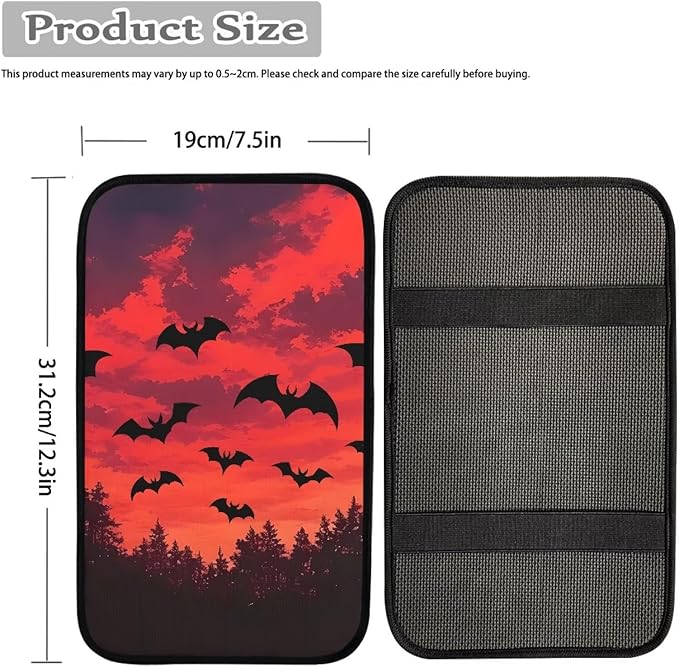 Mintutlipy Sunset Halloween Bat Car Center Console Cover Car Storage Box Mat Car Interior Accessories Easy to Install Clean Compatible with Most Cars