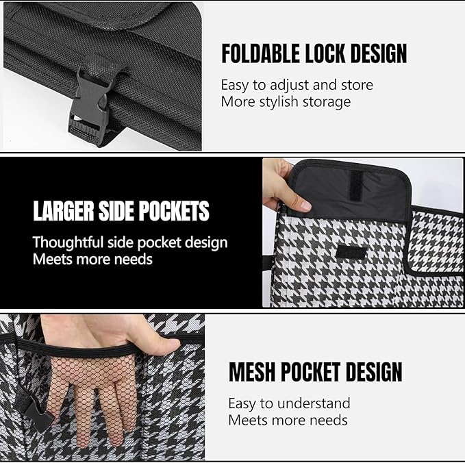 Hovom Car Trunk Organizer, Collapsible Trunk Storage Box for SUV, Multi-Compartment Car Organizers and Storage, Large Capacity Backseat Organizer for Most Cars SUVs Trucks Sedans (Checkerboard)