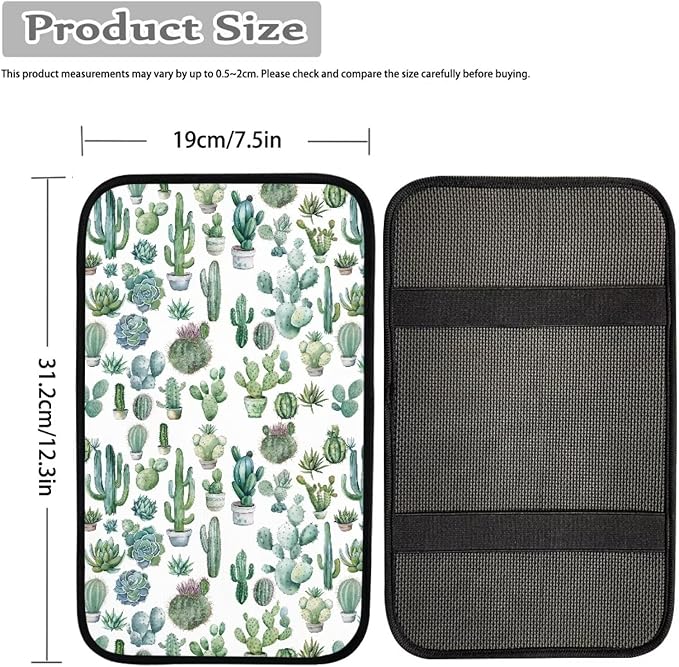 Cactus Car Armrest Pad Soft Breathable Automotive Center Console Non Slip Arm Rest Protector Cover Universal Cactus Car Interior Accessories Decor Green