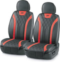 Skechers MAX Cushioning Car Seat Covers,Memory Foam Leather Car Seat Protectors, Airbag Safe Waterproof Sideless Front Seat Covers with Storage Pocket,Universal Fit for Cars Trucks SUV, Red 2PCS