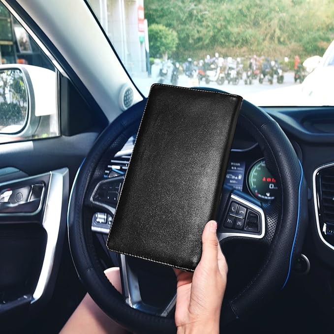 Caihoyu Custom Car Registration and Insurance Card Holder Personalized Leather Glove Box Organize Men Women Wallet Accessories Case for Cards, Essential Document Driver License Black