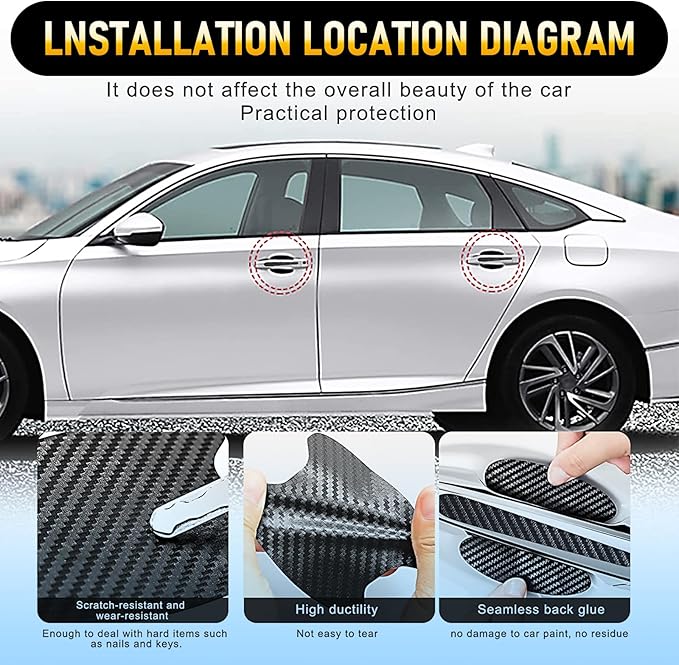 gunhunt 8 PCS Door Handle Scratch Protectors, Carbon Fiber Handle Cover Anti Scratch Stickers, Door Handle Cups Protective Film Bowl Sticker (Black)