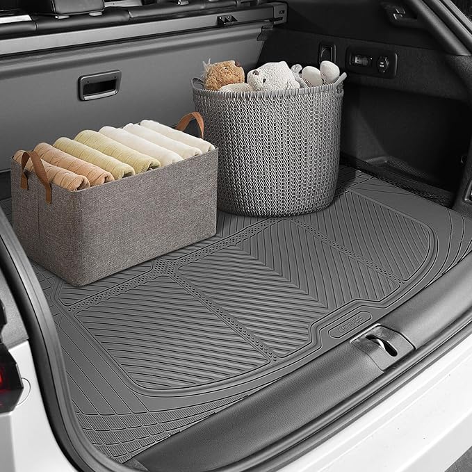 CAR PASS Gray Rubber Car Floor Mats & Cargo Liners, All Weather Car Mats & Trunk Mats,Waterproof Automotive Floor Mats Trim to Fit for Most Cars Sedans SUVs Vans, Durable Heavy Duty Anti-Slip, Gray