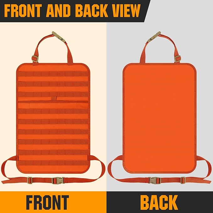 IronSeals 2 Pack Car Seat Back Organizer, Tactical Molle Panel Sag Proof Vehicle Seat Cover Protector Nylon Car Seat Back Hanger Bag Pad