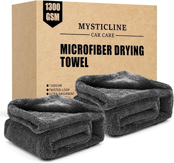 Mysticline 2 Pack 1300 GSM Car Drying Towel,Double-Sided Microfiber Towels for Cars(36" x 24"),Extra Large Ultra Absorbent,Without Residual Lint,Scratches or Water Spots