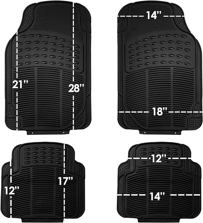 FH Group Trimmable Non-Slip Rubber Floor Mats Full Set - Universal Fit for Cars Trucks and SUVs (Black) F11305 + F16400