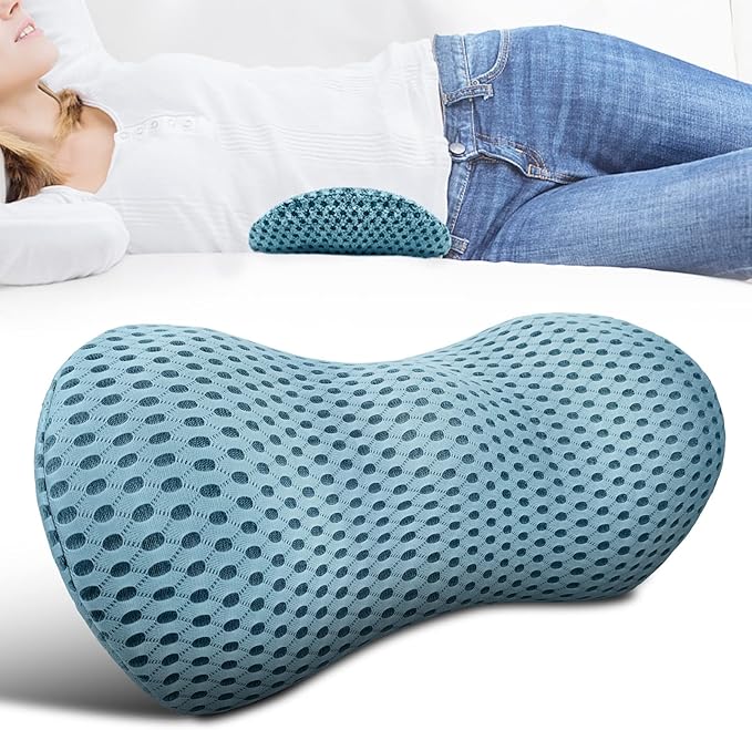 Panduo Lumbar Support Pillow for Office Chair, Memory Foam Lumbar Pillow for Lower Back Pain Relief - Black (Blue)