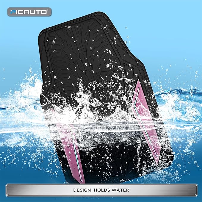 PIC AUTO Rubber Floor Mats, Pink Aluminum Film with Colorful Piping Floor Mats for Cars, Car Mats with Non-Slip Backing, All-Weather Protection, Trim-to-Fit Liner for Cars, SUVs, Trucks, Vehicles