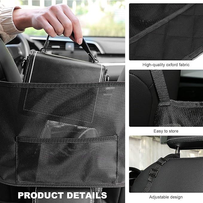 Car Net Pocket Handbag Holder, Auto Purse Holder Organizer Mesh Bag Between Front Seats, Large Capacity Driver Storage Netting Pouch Backseat Barrier for Handbags Purses Wallets