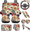 Dngkaoje 13 Pieces Blossom Lotus Car Accessories Full Set Boho Flower Car Seat Covers Set Steering Wheel Covers Automotive Garbage Cans Organizer,Cup Holder,Armrest Pads,Fit for Most Truck SUV