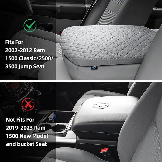 Center Console Cover Fit for 2002-2012 Ram 1500 2500 3500 Jump Seat Console, Comfortable Armrest Cover Protector Customized Car Accessories, Armrest Cushion Pad with Hidden Pocket (Gray)