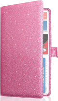 Car Registration and Insurance Holder Vehicle Glove Box Organizer Leather Car Document Holder for Driver's License, ID, Key Information Cards with Magnetic Closure, Glitter Pink