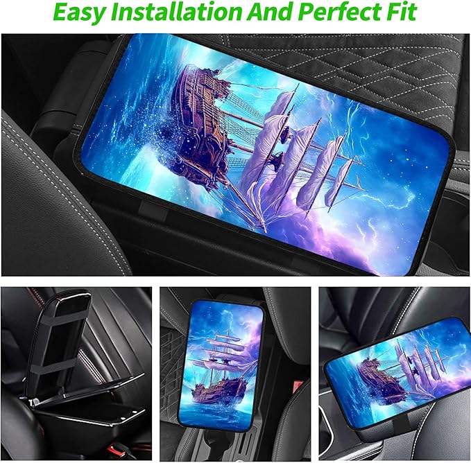 JANENFNA Car Armrest Cover Pads Universal Fashion Cute Auto Center Console Armrest Cover Pad with 2PCS Car Coasters Soft Waterproof Car Armrest Seat Protector for Women,Purple Ship
