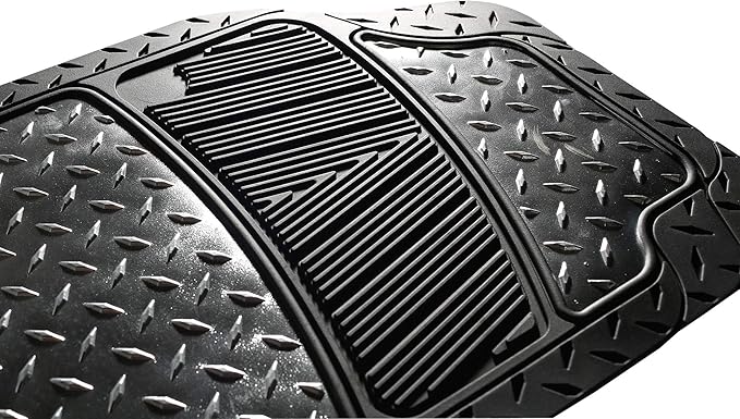 FH Group Automotive Floor Mats - Heavy-Duty Metallic Rubber Floor Mats for Cars, Universal Fit Full Set, Climaproof Floor Mats, Trimmable Floor Mats for Most Sedan, SUV, Truck Floor Mats Black