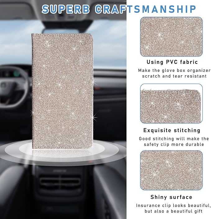 Ziciner Car Registration and Insurance Holder, Auto Card Document Glove Box Organizer with Magnetic Closure, Universal Vehicle Interior Accessories for Cars SUVs (Champagne-Large)