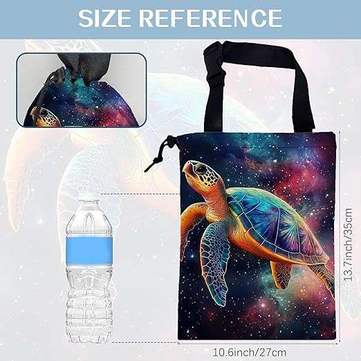 Sea Turtle Swimming in Galaxy Car Trash Bag,Hanging Drawstring Car Garbage Bag,Canvas Car Back Seat Organizer with Adjustable Buckle for Men and Women