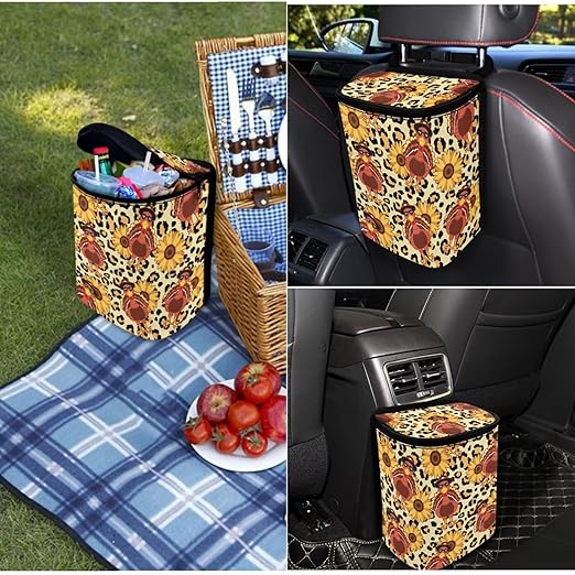 1.2 Gallons Car Garbage Can, Thanksgiving Turkey Car Trash Can Front Seat, Adjustable Hanging for Tail of Console/Back of Seat, Odor-Free with Zipper Leak-Proof Design, for Convenience