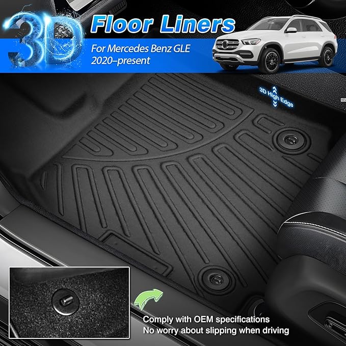 GLE350 Floor Mats - Fit for Mercedes Benz GLE 2020-2025 2026 (No for Coupe/AMG), All Weather Floor Mats & Cargo Liner for GLE350/GLE450 Accessories, Heavy Duty Waterproof