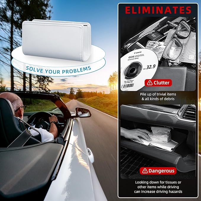 Car Trash Can, Universal Leather Foldable Leakproof Garbage Bins Car Door Organizer Holder (White)