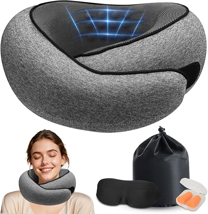 JJSHUANL Travel Pillows for Airplanes,360° Support Stowable Travel Pillow, Neck Pillow Airplane with Memory Foam Portable Travel Neck Pillow for Traveling, Suitable for Airplanes, Offices, and Cars
